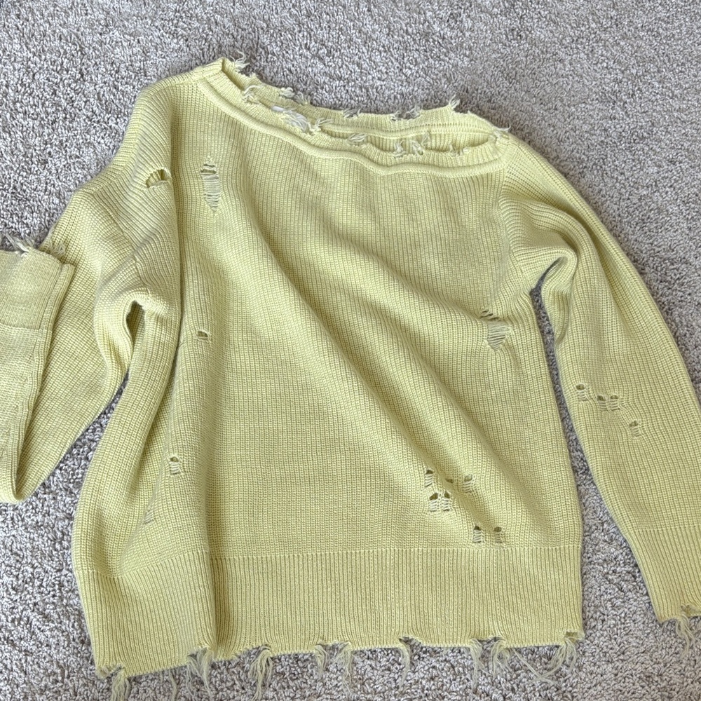 Lovers + Friends Light Yellow Distressed Sweater